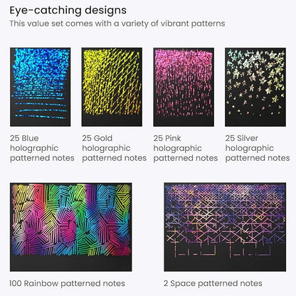 ARTEZA Scratch Paper, Set of 202 Notes, 3.5 x 3.5 Inches, 200 Holographic and 2 Gold-Foil Star Backgrounds