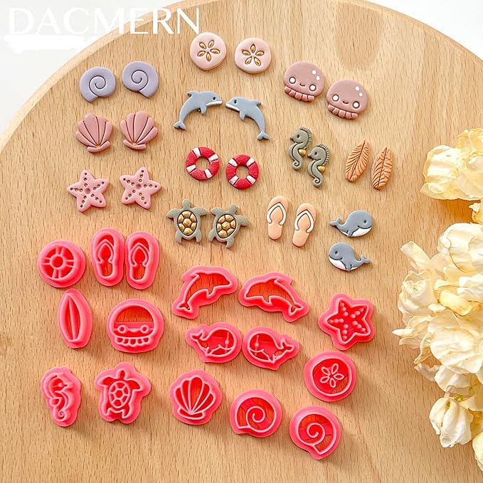 Dacmern 16PCs Summer Polymer Clay Cutters for Earring Making, Ocean Animal Clay Earring Cutters Set, Polymer Clay Earrings Tools and Kits for Clay Jewelry Making