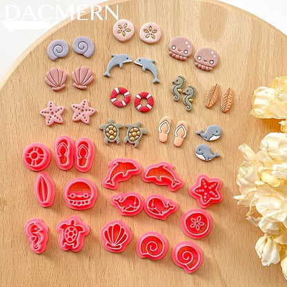 Dacmern 16PCs Summer Polymer Clay Cutters for Earring Making, Ocean Animal Clay Earring Cutters Set, Polymer Clay Earrings Tools and Kits for Clay Jewelry Making
