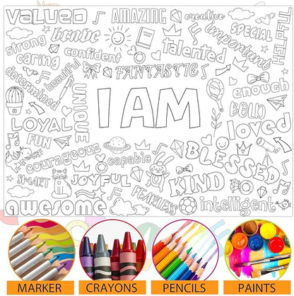 Naozinebi Positive Affirmations Coloring Poster for Children Kids Giant Coloring Poster Large Positive Coloring Tablecloth Jumbo Coloring Books for kids Classroom Home Birthday Party Supplies Favor