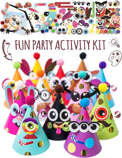 Glittery Garden 24 Pcs Party Hats Birthday Activity Kit with Stickers - Kids Fun Arts & Crafts. Make Your Own Animal & Monster Theme Party Favors & Game Supplies
