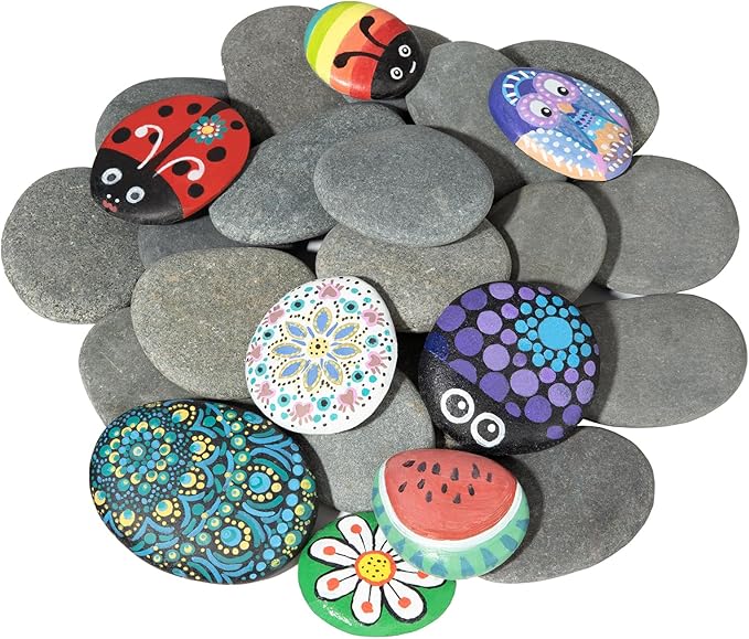 Simetufy 25 Pcs Rocks for Painting, 2"-3" Painting River Rocks, Flat & Smooth Stones to Paint, Hand Picked Natural Stones for Painting, Crafts for Kids & Adults