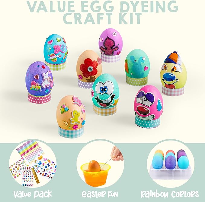 Klever 41 Pcs Easter Egg Decorating DIY Kit with Dye Tablets and Easter Stickers, Coloring Dyeing Set for Kids Theme Party, Egg Hunt Creativity Activity