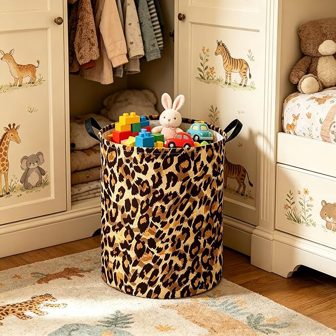 Kids Laundry Basket,Leopard pattern hamper,Nursery Hampers,Waterproof folding Storage Bin with handle,Clothes Organizer Baskets,kid Room Decor(Leopard pattern)