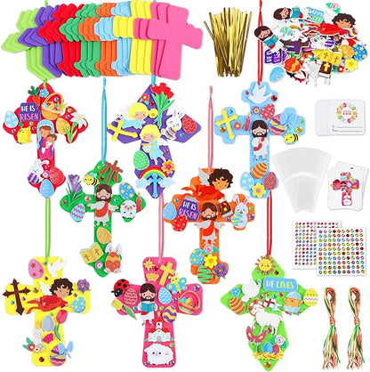 Qyeahkj 32 Sets Sunday School Foam Craft for Kids He is Risen Bookmark Craft DIY Easter Religious Craft Kit Easter Egg Bunny Foam Stickers Cross Craft for School Home Activities Party Favor
