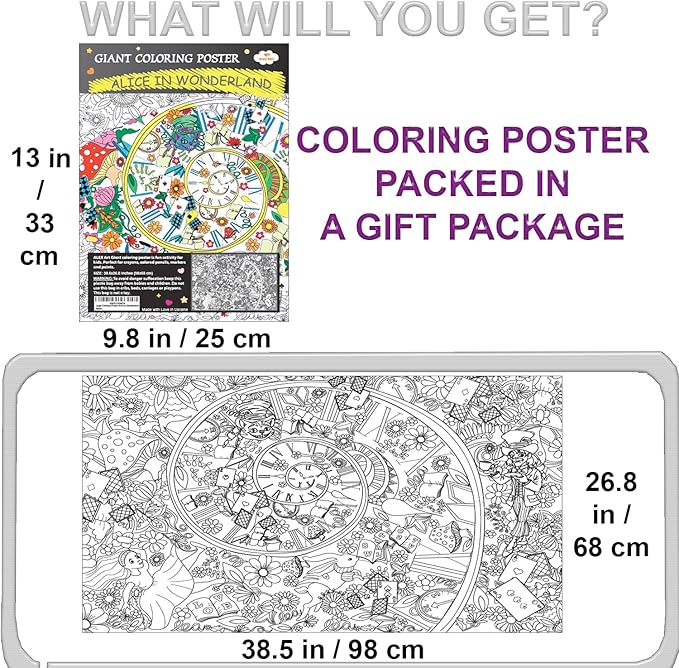ALEX Art Giant Coloring Poster Alice in Wonderland - Extra Large Coloring Sheet - Super Huge Coloring Posters for Kids and Adults - Table Floor Big Coloring Page - Wall Size Jumbo Coloring Sheets