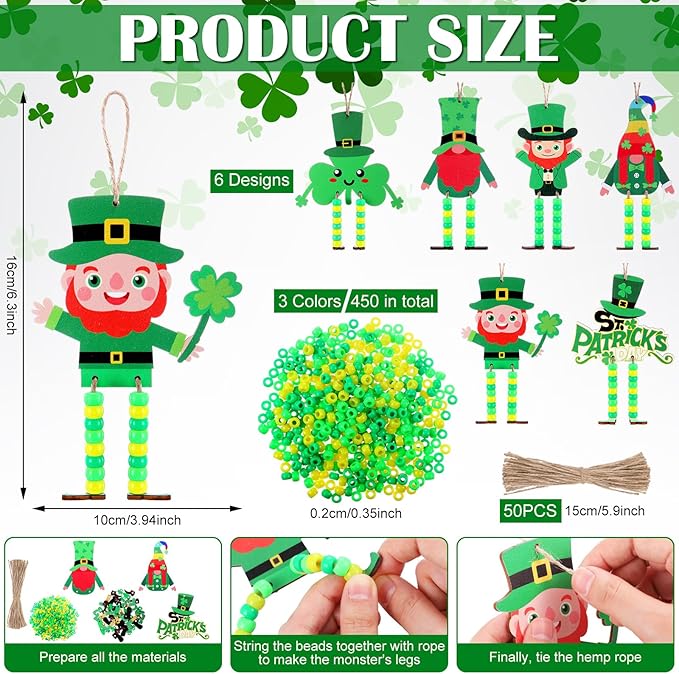 24 Sets Easter Sign Craft Kits Easter Day Crafts with Beads Bunny Egg Chicks Easter Baskets Wood Ornament Easter DIY Craft Art Kit for Holiday Party Favors Activities Decor