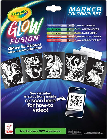 Crayola Glow Fusion, Glow in The Dark Coloring Set with Markers, Mythical Creature Coloring Pages, Gift for Kids