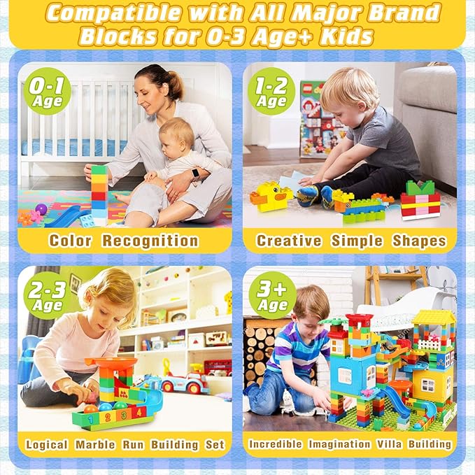 Marble Run Building Blocks, 179 Pcs Duplos Marble Run with 6 Balls, Big Building Toy Set Compatible Classic Blocks Maze Track, Marble Runs for Kids 4-8, Stem Marble Run Gifts for Boys and Girls