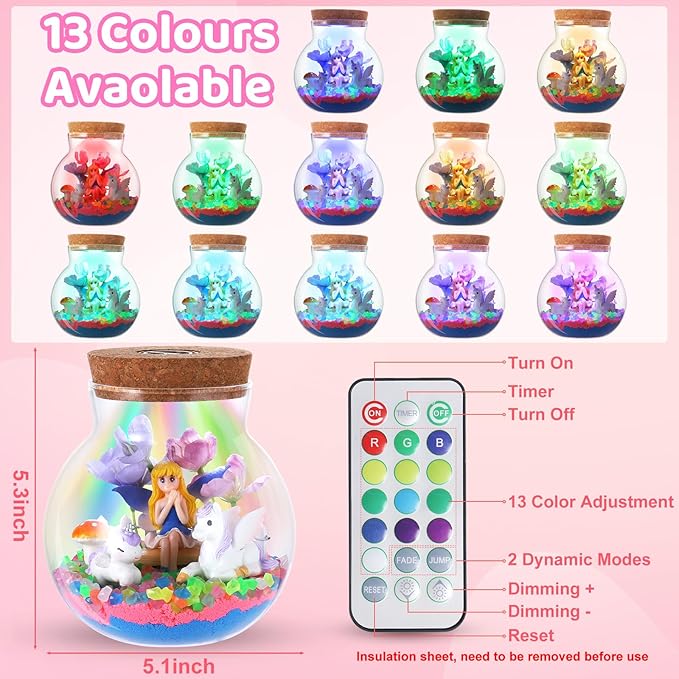 Kids Unicorn Terrarium Crafts Kit, Remote Control 13-in-1 LED Night Light Up Color, Unicorn Birthday Gifts Toys for Girls, DIY Unicorn Arts Toys for Girls Ages 4 5 6 7 8 9 10 11 12 Year Old