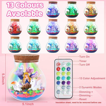 Kids Unicorn Terrarium Crafts Kit, Remote Control 13-in-1 LED Night Light Up Color, Unicorn Birthday Gifts Toys for Girls, DIY Unicorn Arts Toys for Girls Ages 4 5 6 7 8 9 10 11 12 Year Old