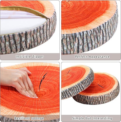 Coume 3 Pcs Wood Slice Pillow Round Floor Cushion 3D Digital Throw Pillow Decorative Tree Ring Soft Circle Seating for Kids Chair Home Couch Sofa Bedroom Decor(Classical)