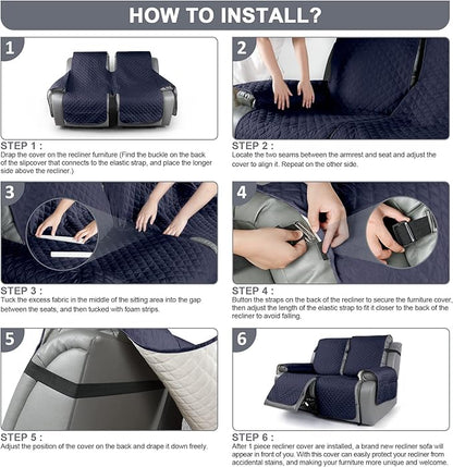 TAOCOCO Loveseat Recliner Cover Non-Slip Sofa Slipcover, Pet Cover for Loveseat Recliner with Elastic Straps, Washable Reclining Loveseat Cover Recliner Furniture Protector (2 Seater, Dark Blue)