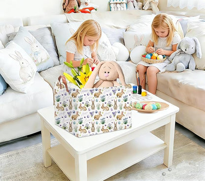 NTAOHAMPER Rectangular Easter Eggs Basket Empty,Toys Storage Bin with Handles,Baby Room Decor,Gift Basket(Watercolor Eggs)