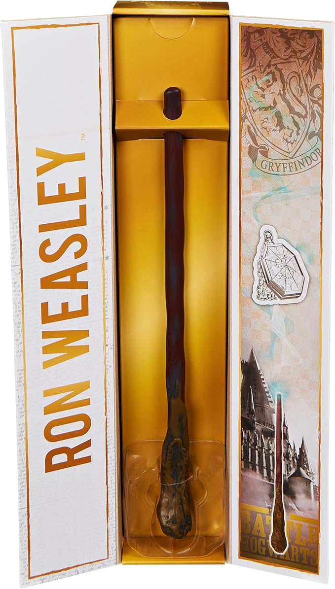 Wizarding World Harry Potter, 12-inch Magical Collector Ron Weasley Wand with Stand & Die-cast Icon, Magical Artifacts Series
