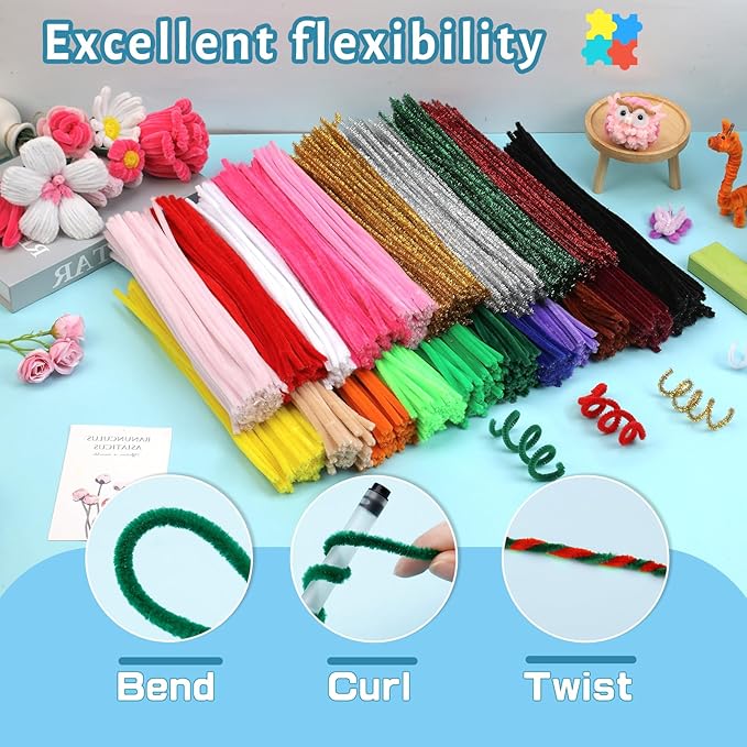 Pipe Cleaners Craft, 100 Pcs Creative Chenille Stems White Pipe Cleaners Bulk Craft Pipe Cleaners for Flower Making, DIY Arts and Crafts Decorations Supplies