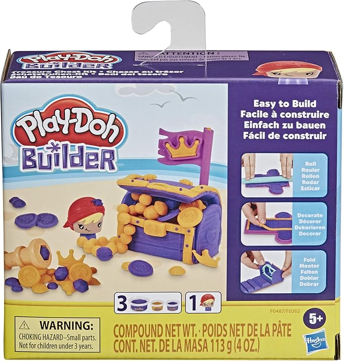 Play-Doh Builder Treasure Chest Toy Building Kit for Kids 5 Years and Up with 3 Non-Toxic Cans - Easy to Build DIY Craft Set
