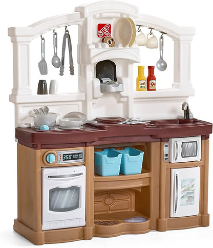 Step2 Fun with Friends Kids Kitchen Playset, Indoor/Outdoor Kitchenette, Interactive Play with Lights and Sounds, Durable Plastic, Includes 25 Piece Toy Accessories, Toddlers 2+ Years Old, Tan