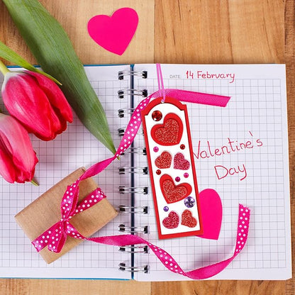 Winlyn 24 Sets Valentine's Day Decorations DIY Heart Bookmarks Valentine Craft Kits Blank Foam Bookmarks with Assorted Hearts Stickers for Kids Classroom Activities Reading Party Favors Gift Exchange