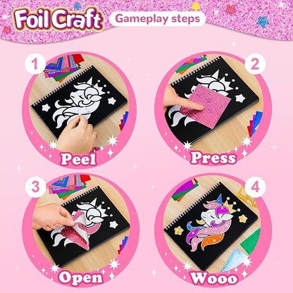 Syahro Art Craft Activity for Kids: Foil Funny Princess, Unicorn and Mermaid Carefree Creative Travel Set, Idea for 3 4 5 6 7 8 9 Year Old Girls，Art Travel Toy Suitable for Girls