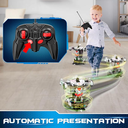 FDJ Transform Remote Control Car - Toys Car Robot with Shiny Sprayed Surface, One Button Deformation to Robot with Flashing Light, 2.4Ghz 1:18 Scale Transforming Police Car Kids Toys
