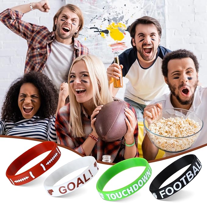 Nuogo 48 Pcs Football Party Favors Supplies Include 12 Pcs Football Goodie Bags 12 Pcs Football Bracelets 12 Pcs Football Stress Balls 12 Pcs Mini Football Keychain Birthday School Sport