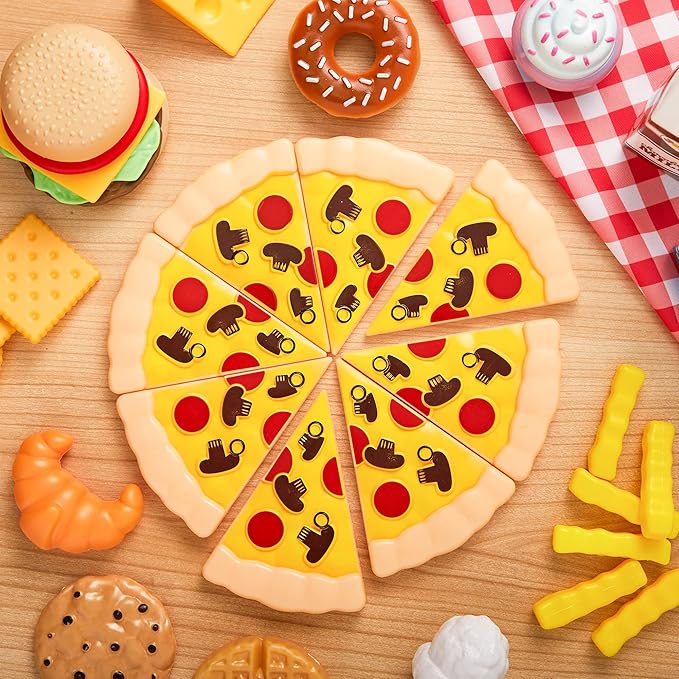 Play Food Set 135 Pieces Play Kitchen Set for Market Educational Pretend Play, Food Playset, Kids Toddlers Toys, Kitchen Accessories Fake Food, Party Favor Christmas Stocking Stuffers