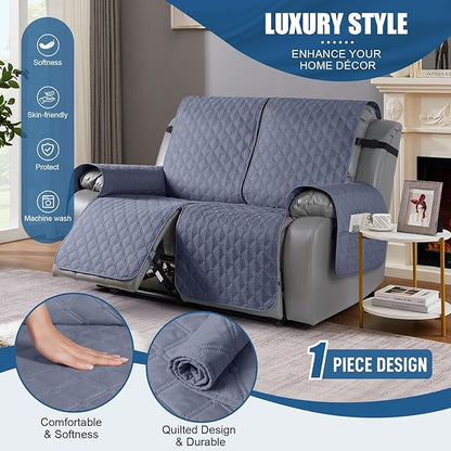 TAOCOCO 100% Waterproof Recliner Covers, Recliner Sofa Covers with Leg Straps, Reversible Recliner Couch Cover for Reclining Chair, Washable Couch Protector for Pets Kids(2 Seater, Bluish Gray)