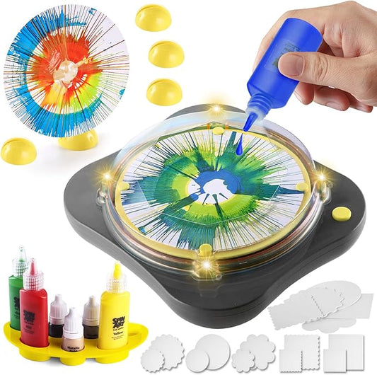 Paint Spin Art Machine Kit - Electric Spin Art Machine with Detachable & Washable Splatter Guard, Water Painting Kits for Kids, Spinner Painting Toys Light & Music, Birthday Gift Ideas,Black
