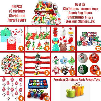 96PC Premium Christmas Party Favors for Kids 3-10 ages,Assortment Toys Stocking Stuffers Bulk,Goodie Bag Stuffers,Classroom Gifts,Christmas Prizes,Prize Box Filler,Carnival Prizes
