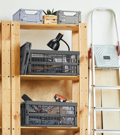 HUUSMOT 2-Pack Pastel Plastic Storage Baskets, Collapsible Crates for Organizing, Space-Saving Bins for Classroom, Kitchen, Office, Bedroom (Dark Grey, 19" x 13" x 9")