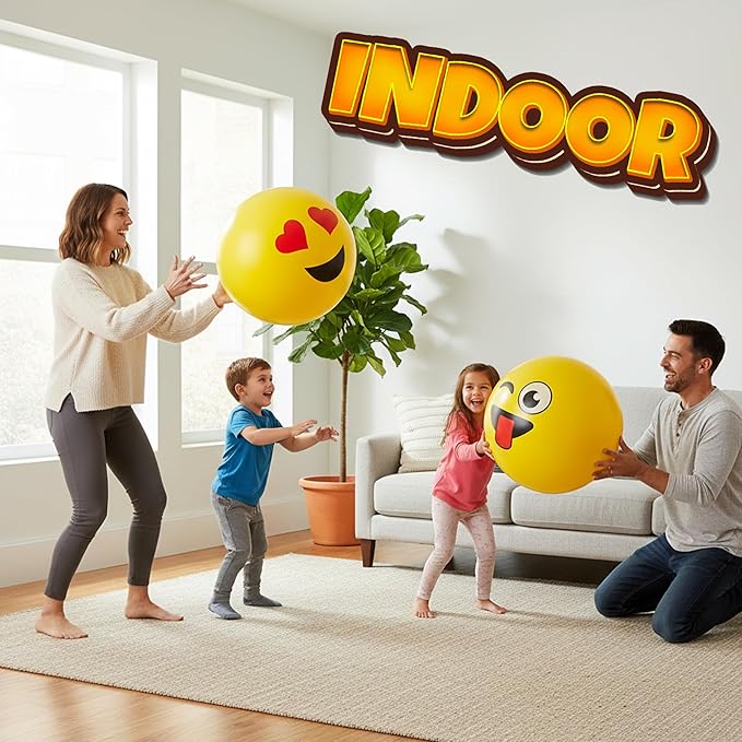 18-Inch Happy Face Playground Balls for Kids & Toddlers (2-Pack) - Jumbo Size Bouncy Balls w/Fun Smiley Designs - Lightweight Play Inflatable Kickballs for Boys & Girls