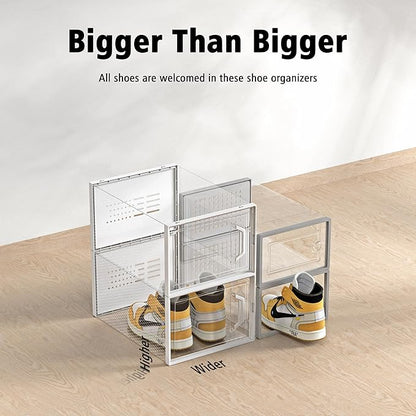 SEE SPRING XX-Large Shoe Storage Box Fit Size 14, Clear Plastic Stackable Shoe Organizer for Closet, Space Saving Sneaker Shoe Rack Containers Bins Holders for Entryway, 12 Pack Clear