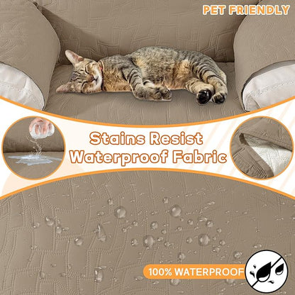 XINEAGE 100% Waterproof Recliner Chair Covers with Elastic Straps, Nonslip Reclining Couch Covers Washable Recliner Couch Cover with Pockets Furniture Protector for Pets Dogs (Light Coffee, 30")