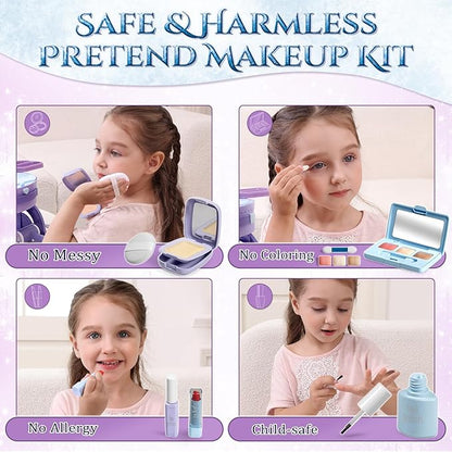 Lehoo Castle Toddler Vanity with Makeup Set, Portable Makeup Vanity for Girls with Lights Music Electric Hairdryer, Pretend Play Princess Toys for Dress Up, Birthday Gifts for 3 4 5 Years Old Girls