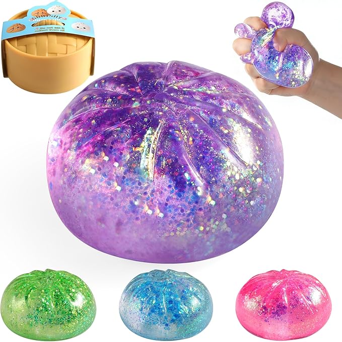 Glitter Dumpling Squishy,Rare Style Sugar Squishies Dumpling Mystery Box, Viral Bao Bun Squeeze Toy,Stress Relief Fidget Toys (Purple)