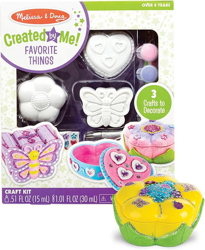 Melissa & Doug Created by Me! Favorite Things Craft Kits Set: Decorate-Your-Own Flower and Heart Treasure Boxes and Butterfly Bank