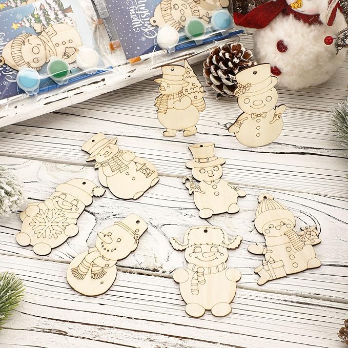 24 Pcs Winter Snowman Party Favors Wooden Painting Craft Kits Birthday Party Supplies with Organza Bag for Goodie Bags Fillers Adult Thank You Gifts