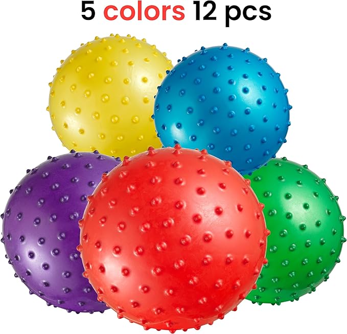 Bedwina Mini Knobby Balls - Bulk 5 Inch Sensory Balls and Spiky Massage Stress Balls with Pump, Fun Bouncy Ball Party Favors