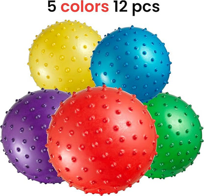Bedwina Mini Knobby Balls - Bulk 5 Inch Sensory Balls and Spiky Massage Stress Balls with Pump, Fun Bouncy Ball Party Favors
