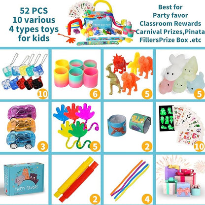 52 Pcs Party Favors for Kids - Treasure Prizes Box Toys - Goodie Bags Stuffers for Classroom Rewards - Bulk Small Fidget Toy for Stocking Carnival Pinata Fillers - Birthday Gift for Kids 3-5 4-8-12