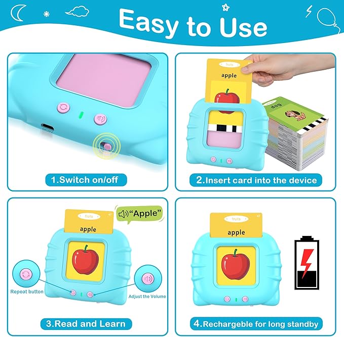 Talking Flash Cards for Toddler 1 2 3 4 Year Old, Toddler Toys Age 2-4, 224 Sight Words Learning Toys, Autism Sensory Toys, Pocket Speech Therapy Toys, Montessori Toys, Gifts for Boys Girls