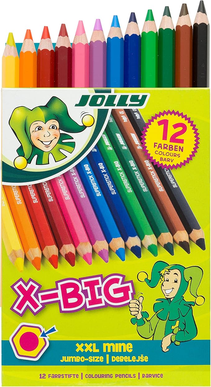 JOLLY X-Big Jumbo Colored Pencils; Set of 12, Perfect for Special Needs, Art Therapy, Early Learners
