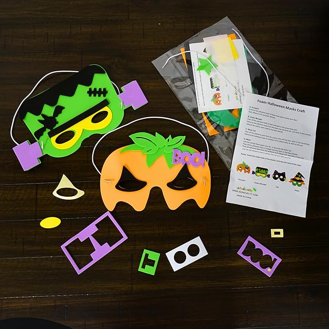 4E's Novelty Halloween Crafts for Kids - Self Adhesive Mask Foam Craft Kit School Home Group Activities Party Supplies