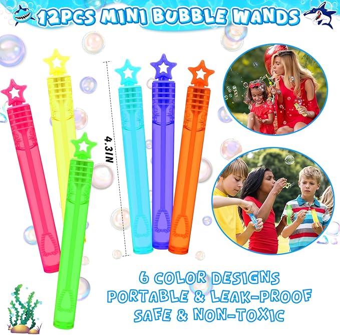 110Pcs Shark Party Favors Birthday Supplies, Straws Bubble Wands Slap Bracelet Keychain Tattoo Sticker Toy Gift Baby Kids Boys Shark Valentines Goodie Bag Stuffer Ocean Under the Sea Party Favors