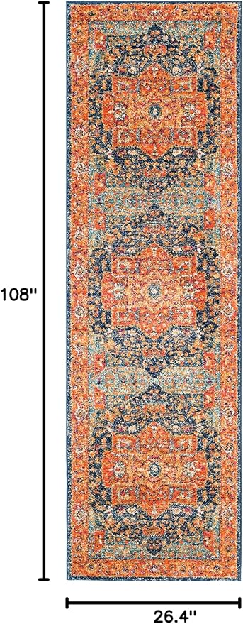 SAFAVIEH Evoke Collection 2'2" x 9' Blue/Orange EVK275C Oriental Medallion Distressed Non-Shedding Living Room Entryway Foyer Hallway Bedroom Runner Rug