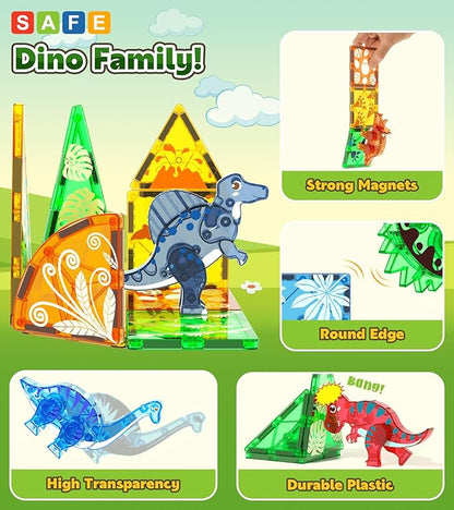 Magnetic Tiles Dinosaurs Magnet Building Blocks Toys for Kids Ages 3-5 4-8 8-12 Creative Animals Educational Stack Tile Construction for Boys Girls Toddlers 5-7 Year Old to STEM Learning