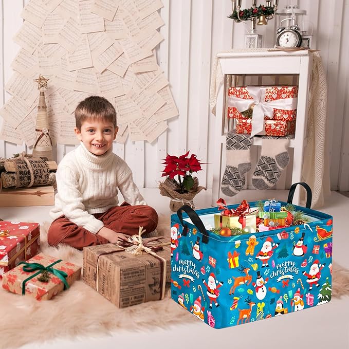 MAIZMZ Christmas Basket for Kids Gingerbread Santa Claus Snowman Storage Baskets Collapsible Nursery Hamper Waterproof Clothes Toy Bin Book Shelf Gift Basket Cube Xmas Party Decor