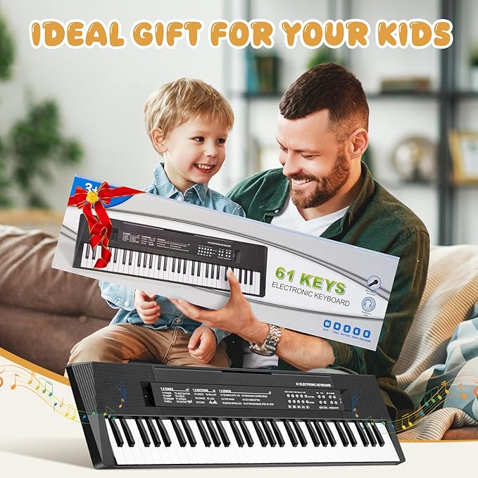 61 Keys Kids Piano Keyboard Toy with Mic – Portable Electronic Piano for 3 4 5 6 7 8 Girls Boys Beginners Birthday Xmas Gifts, Black