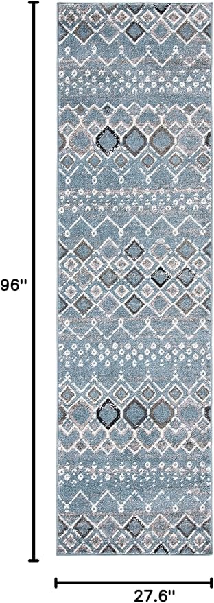 SAFAVIEH Amsterdam Collection Runner Rug - 2'3" x 8', Blue & Ivory, Moroccan Boho Design, Non-Shedding & Easy Care, Ideal for High Traffic Areas in Living Room, Bedroom (AMS108L)